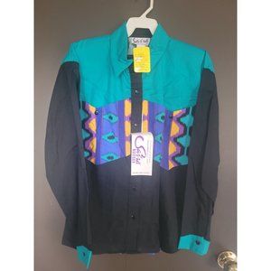 Vintage 90s Sas'sa Brushpopper Western Button Up Shirt Size Med Striped  NWT